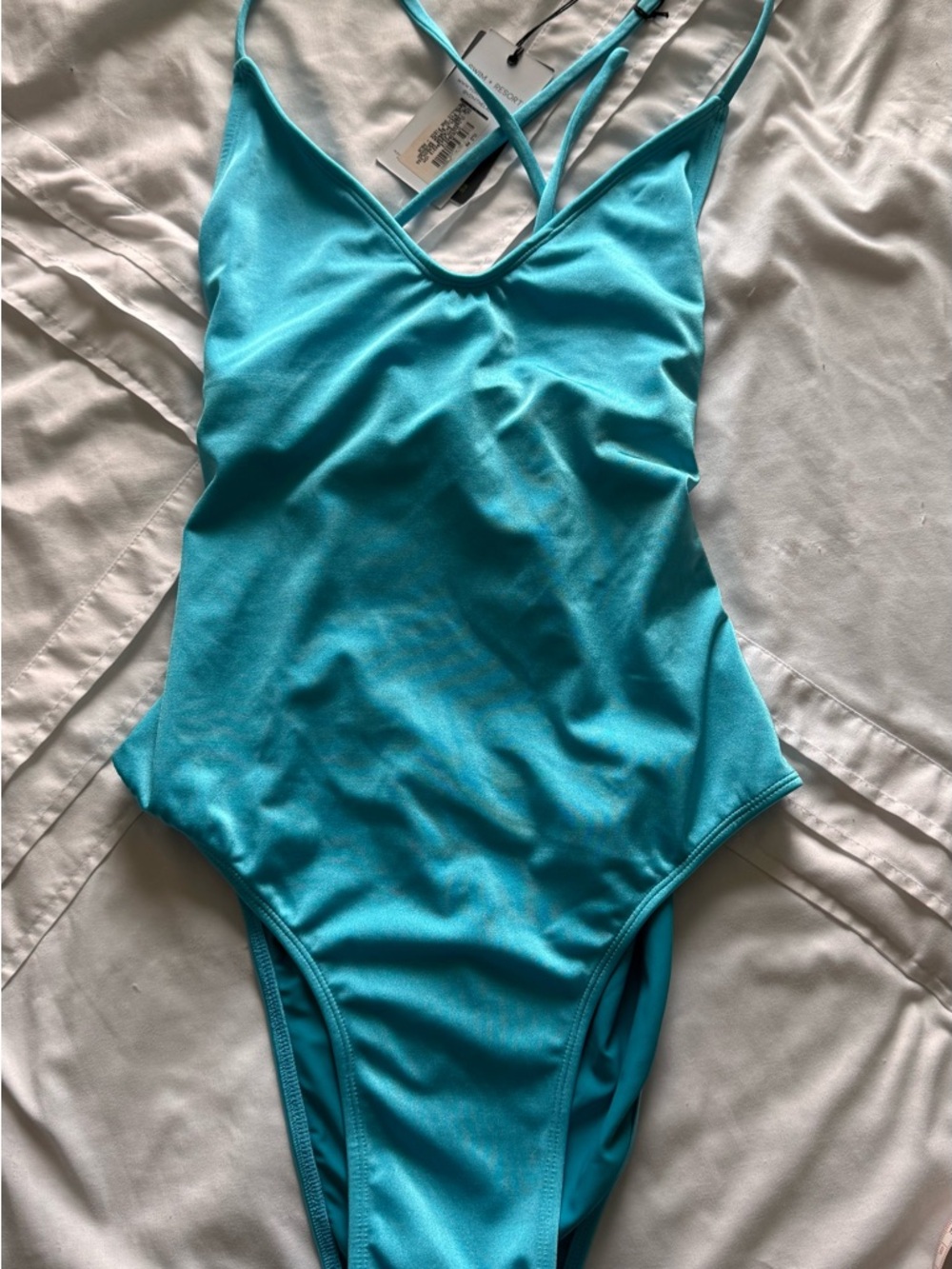 Women’s Aqua V‑Neck One‑Piece Swimsuit with Crossback Straps